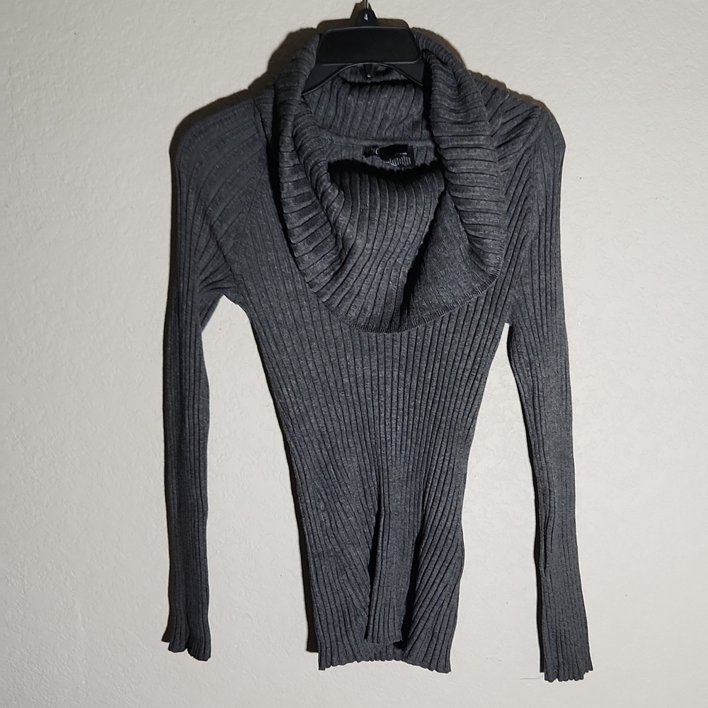 I.N.C International Concepts cowl sweater ribbed bodycon knit size L Large gray